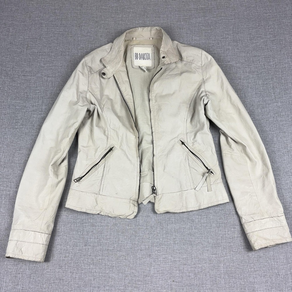 BB Dakota Jacket Womens Medium Cream Leather Moto Biker Bella Swam Twilight